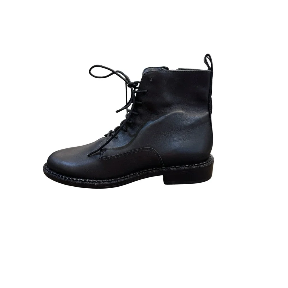 Vince Womens Size 6.5 Black‎ Leather Zip Lace Up Ankle Fashion Boots Bootie